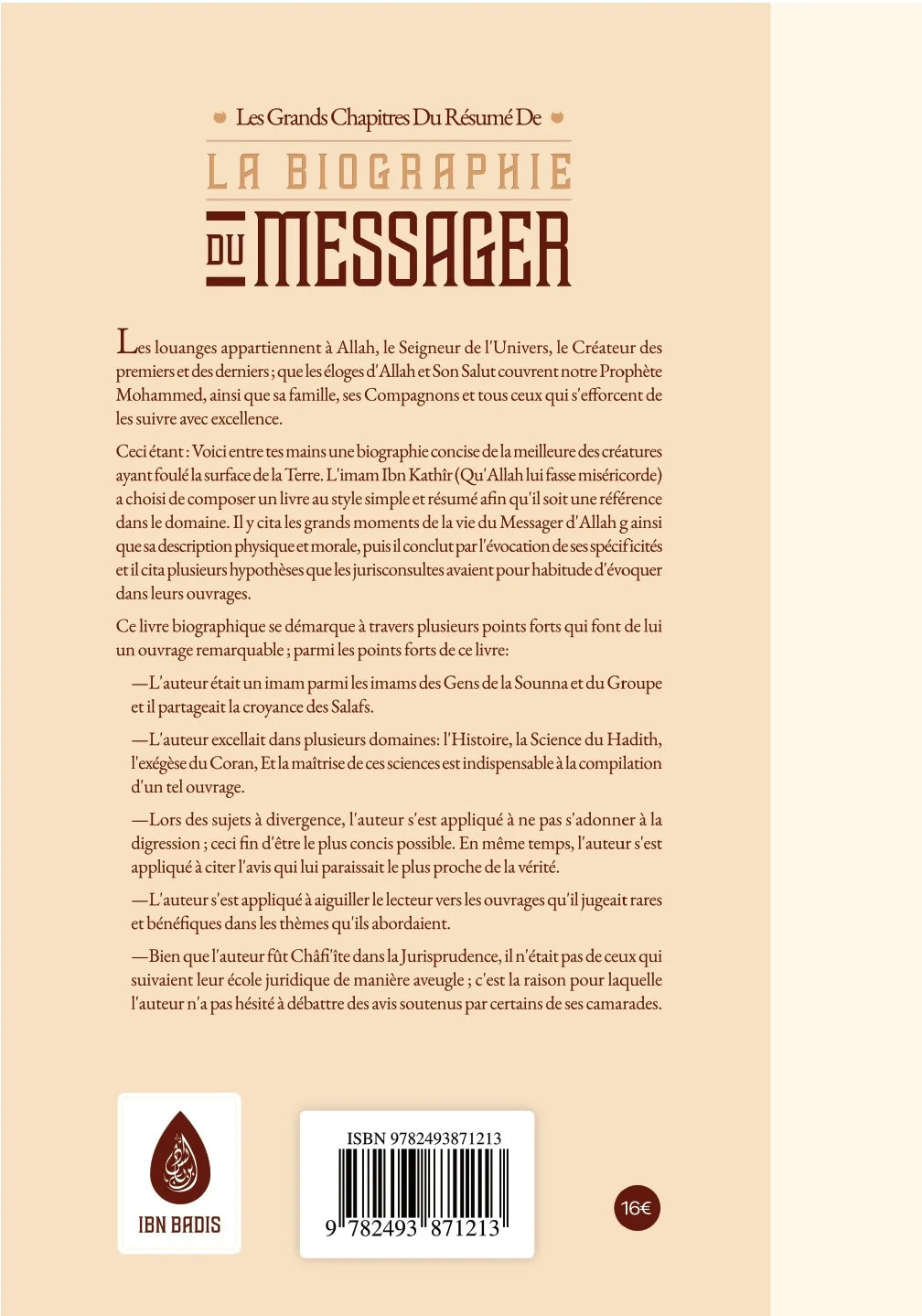 Les grands chapitres du résumé de la biographie du Messager - Ibn Kathir - Ibn Badis AL FIL MAKTABA