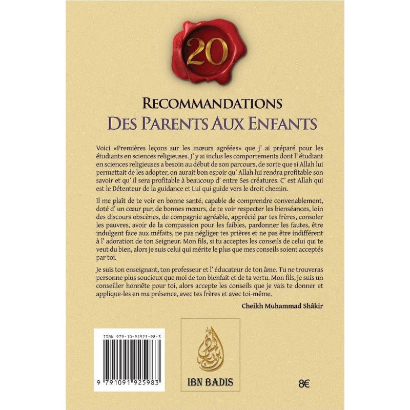 20 Recommandations des parents aux enfants - وصايا الآباء للأبناء (Français-Arabe) ibn badis