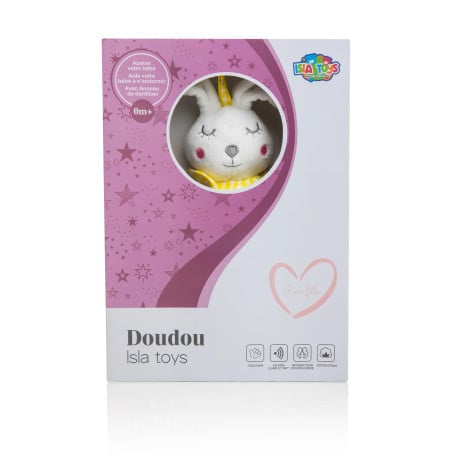 Doudou lapin Islatoys avec anneau de dentition pour bébé fille Al Fil Maktaba