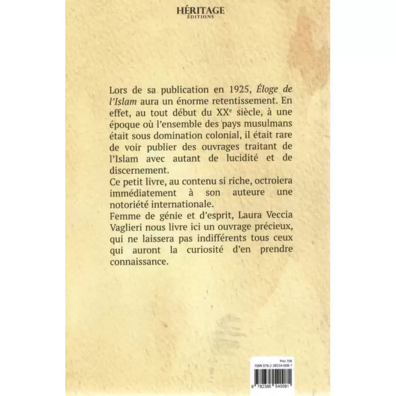 Éloge de l'Islam - Laura Veccia Vaglieri - Héritage