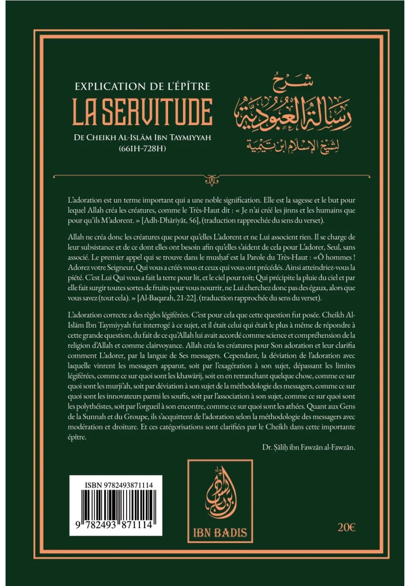 Explication de l'épître de la servitude - Ibn Taymiyya - Ibn Badis