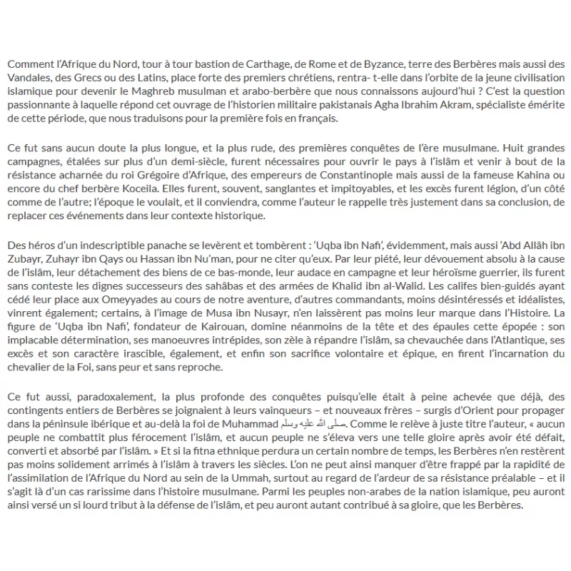 La Conquête Musulmane de l'Afrique du Nord - Agha Ibrahim Akram - Editions Ribât