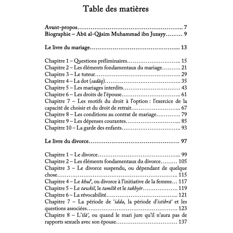 Le livre du mariage et du divorce – Ibn Juzayy - collection Dâr al-Andalus