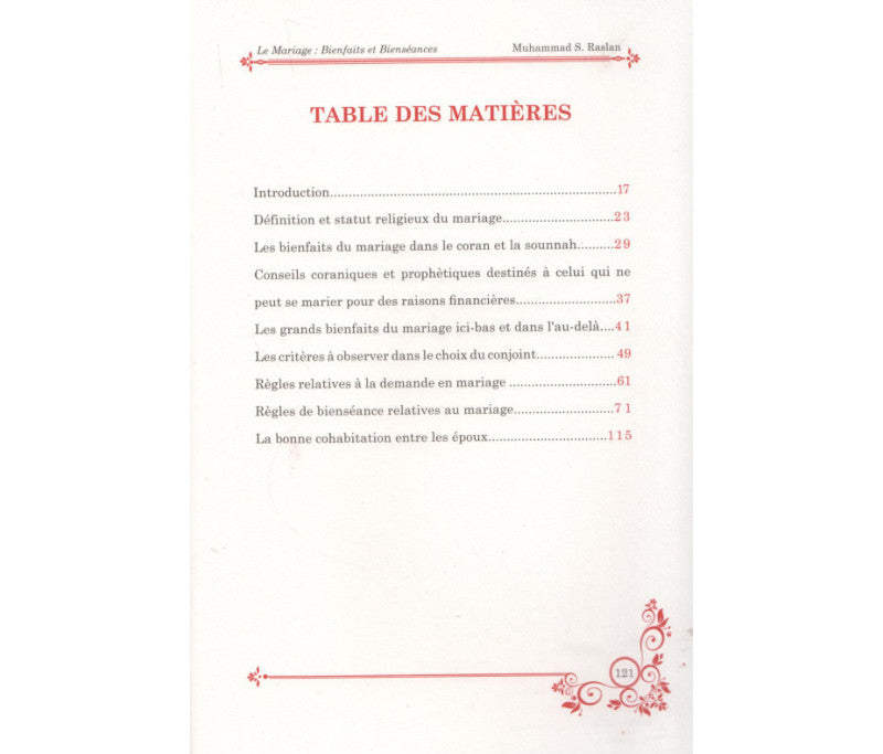 Le Mariage: Bienfaits et Bienséances - Bilingue : français / arabe - Cheikh Raslan - Editions Pieux Prédécesseurs