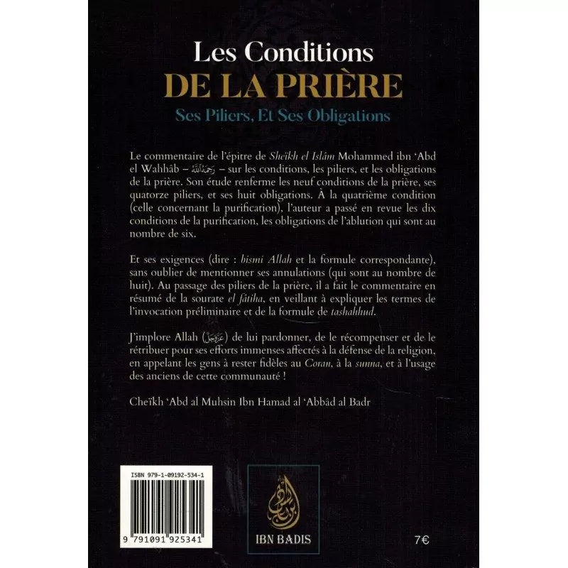 Les conditions de la prière ses piliers, et ses obligations - Muhammad Ibn Abd Al-Wahhâb - Ibn Badis