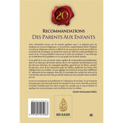 20 Recommandations des parents aux enfants - وصايا الآباء للأبناء (Français-Arabe) ibn badis