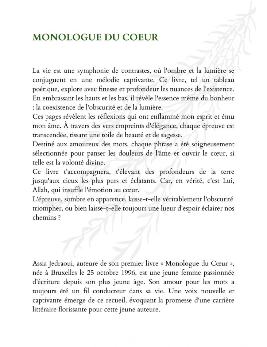 Monologue du coeur - Assia Jedraoui