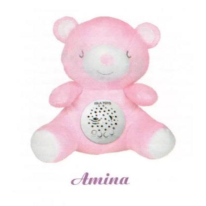 Doudou Ourson Amina Rose - Veilleuse Coranique avec détecteur de pleurs - Cadeau pour bébé et enfant musulman - Islatoys Al Fil Maktaba