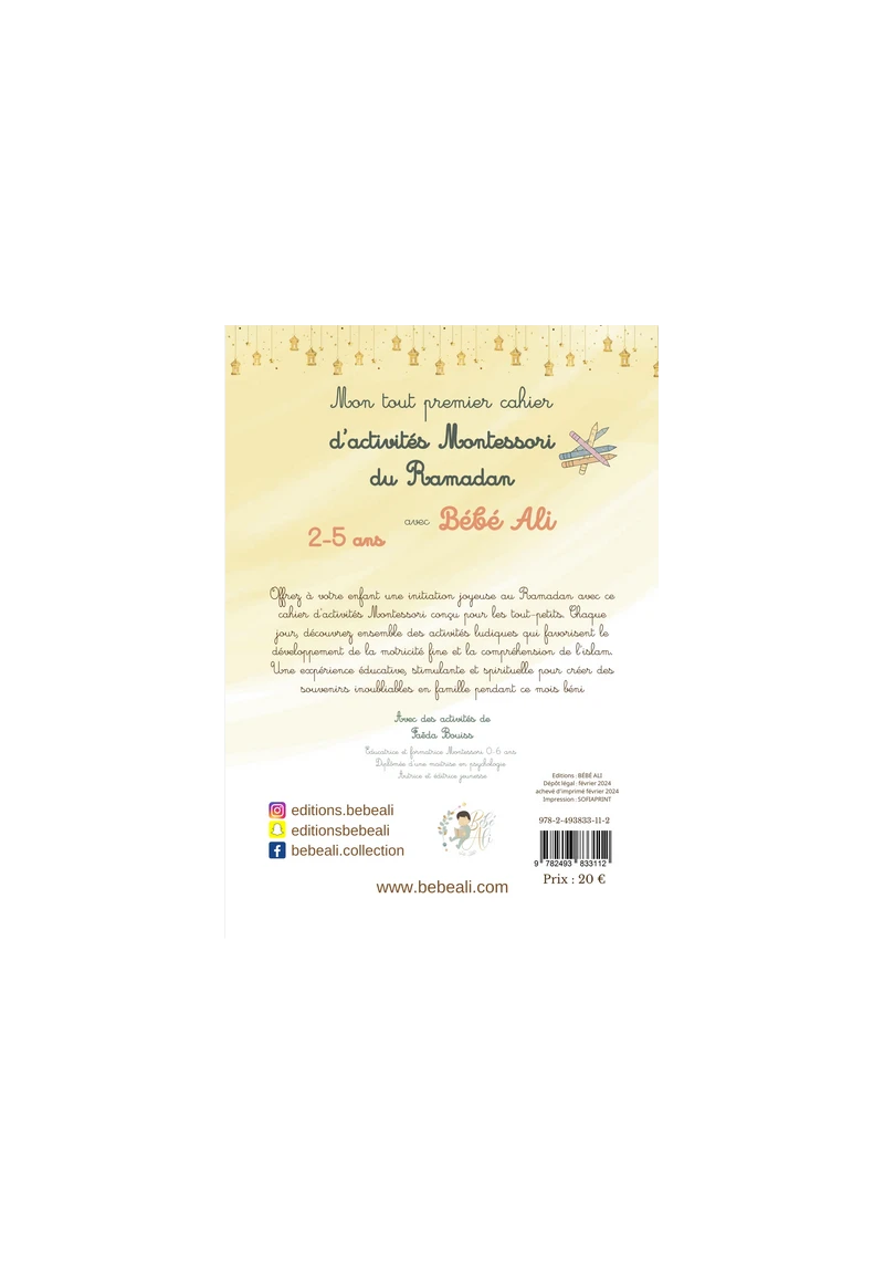 Mon tout premier cahier d'activités Montessori du Ramadan avec Bébé Ali - 2-5 ans